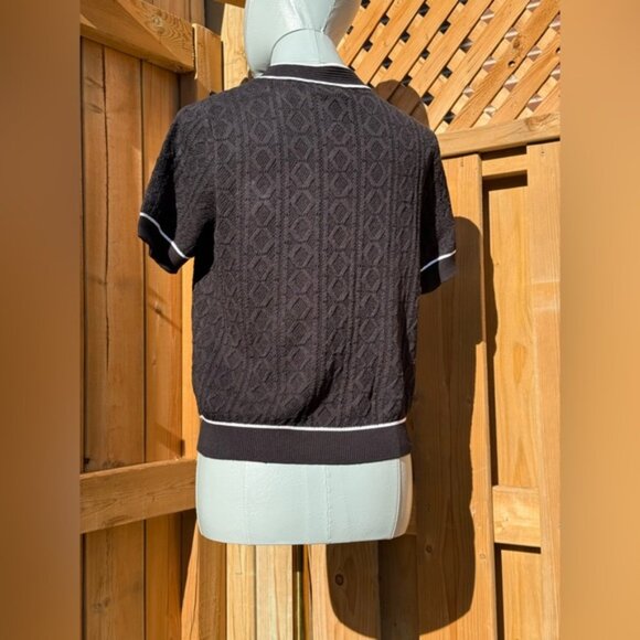 🆕 KARL LAGERFELD 🧿 NWT Black Classic Jacquard Knit Short Sleeve Sweater SzL - Picture 7 of 16